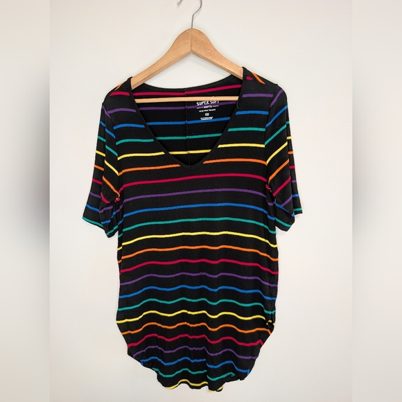 torrid Tops - Torrid Black Striped Knit Top with Rainbow Accents 🌈